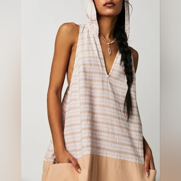 Free People Striped Pink and Tan Hooded Dress - Picture 5 of 9
